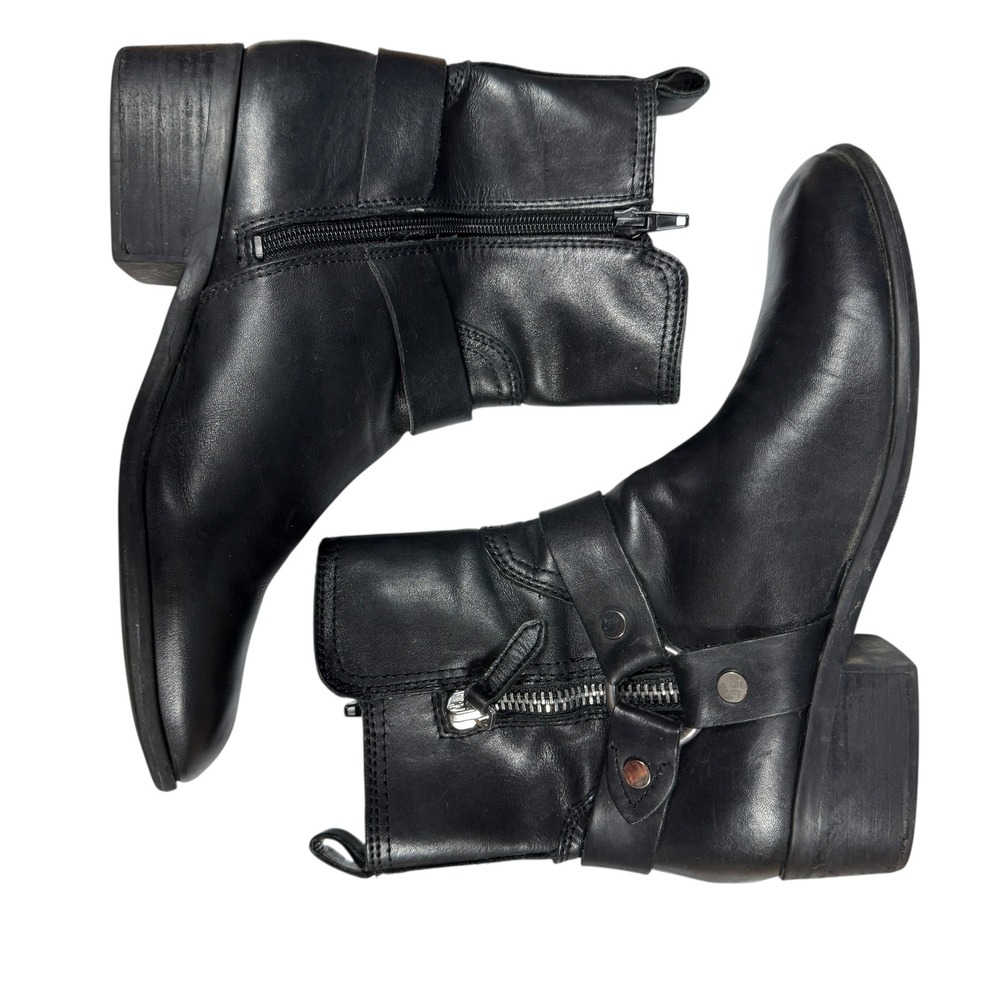 Marc Fisher Black Leather Buckle Strap Ankle Boots Women's Size 8.5 M Moto Biker - Picture 3 of 5